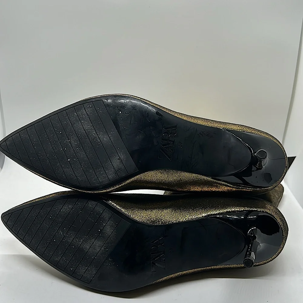 Zara NWT Dazzling Gold Stiletto Heel Ankle Booties Boots Shoes **Sz 37/US 6.5** - Picture 7 of 7